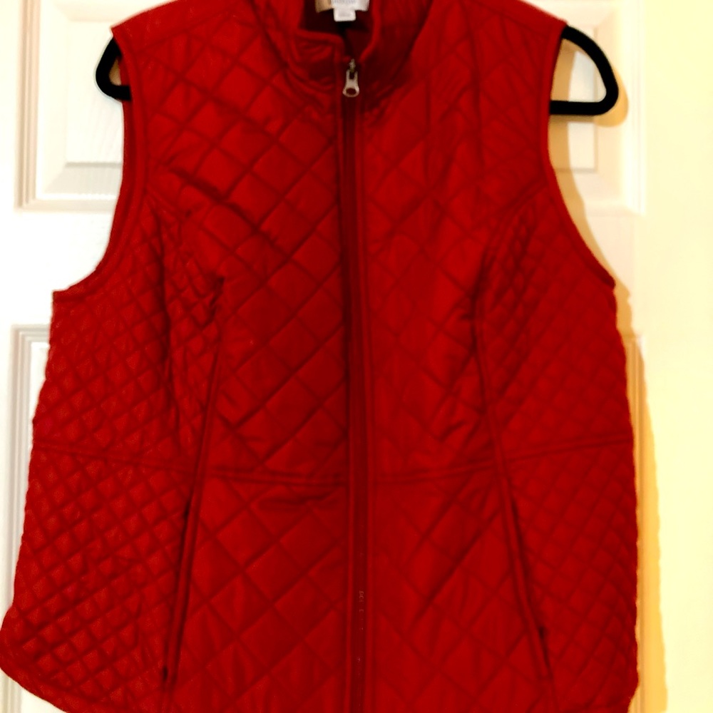 Croft & Barrow QUILTED Vest Front Zip Red Wine Large Petite NWOT
